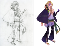 キャラ立ち絵の下絵と完成イラスト（エンディミオン）
