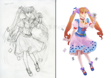 キャラ立ち絵の下絵と完成イラスト（アルカナ）